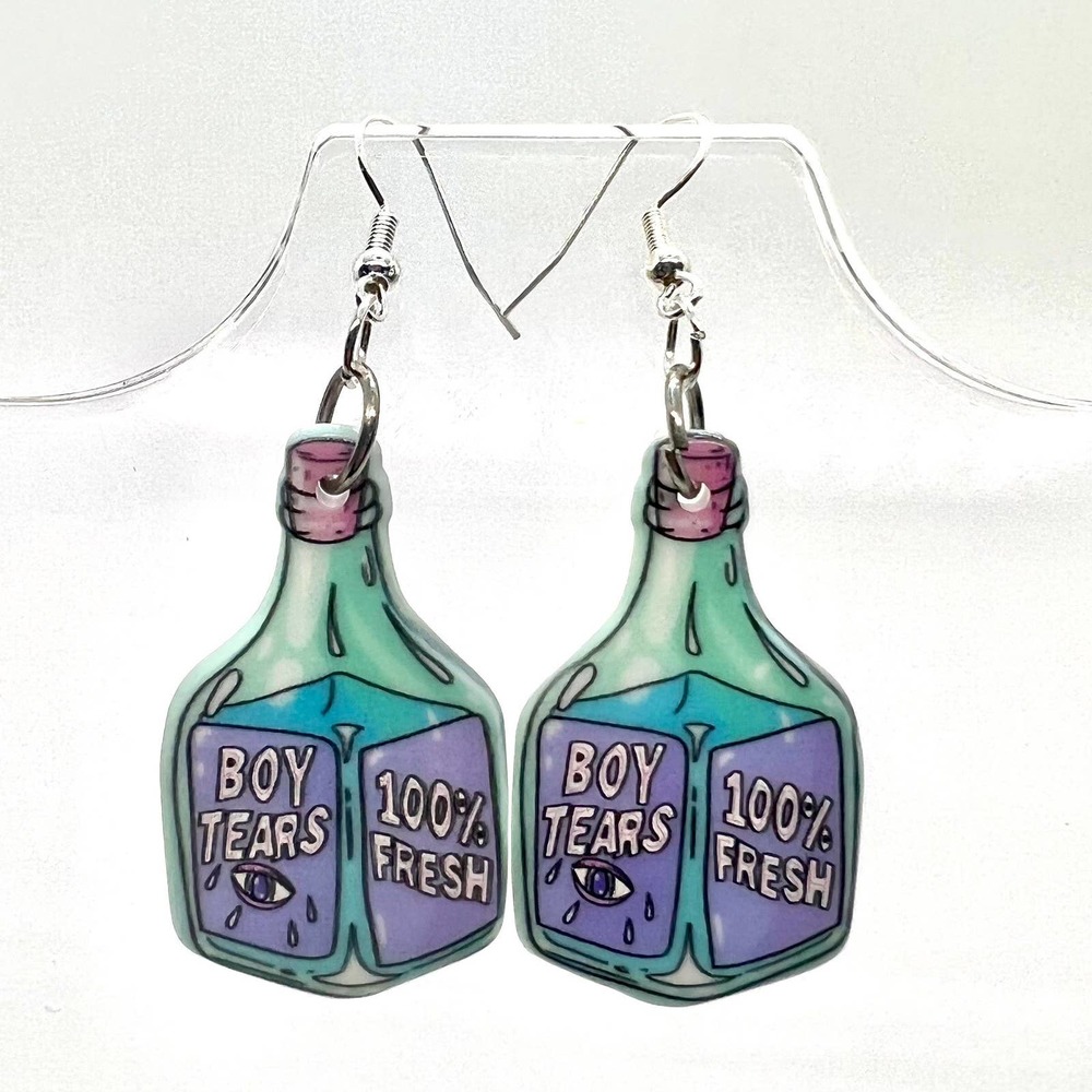 Bottle of “Boy Tears” Earrings - Teen Statement Earrings - Dangle Earrings